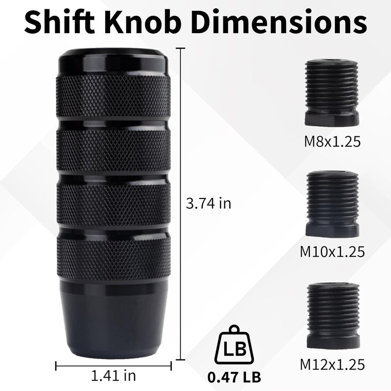 ecocstm Car Shifter Knob, Aluminum Gear Shift Style Knobs, 3.74" Black Shift Knob with 3 Threaded Adapters M8 M10 M12 x 1.25 Fit Universal Manual Transmission, Automotive, Trucks - Image 2